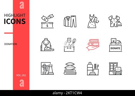 Donation and charity - modern line design style icons set Stock Vector
