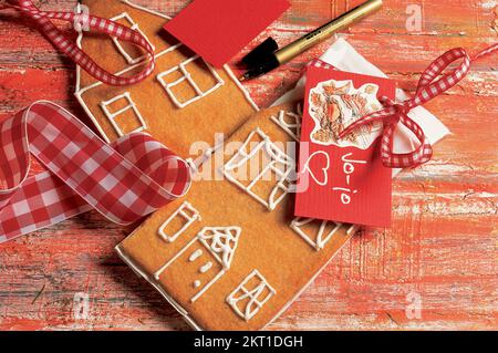 Gingerbread houses decorated white icing Stock Photo