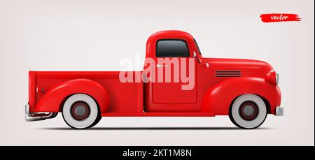 Vintage red car isolated. Realistic vector illustration. Christmas car Stock Vector