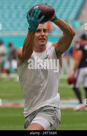 Miami Dolphins wide receiver River Cracraft (85) celebrates scoring a  touchdown with Miami Dolphins wide receiver Trent Sherfield (14) during an  NFL football game against the Buffalo Bills, Sunday, Sept. 25, 2022