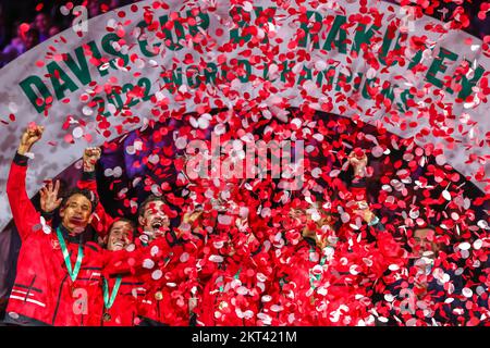 The canadian team celebrates its first ever Davis Cup final victory in Malaga, Spain Stock Photo