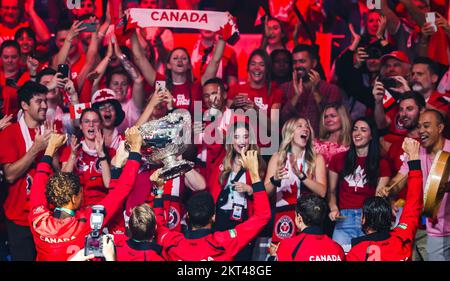 The canadian team celebrates its first ever Davis Cup final victory in Malaga, Spain Stock Photo