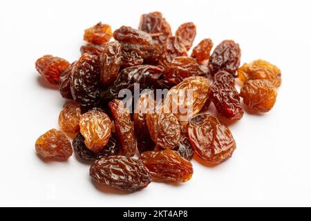 dried sultanas on a white background Stock Photo