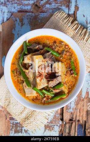 Sayur Nangka or Gulai Nangka is Indonesian food made of young jackfruit cooked in coconut milk and long bean and meat Stock Photo