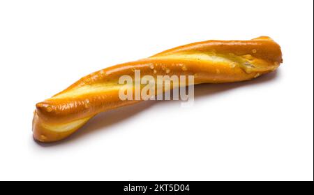 Single Twisted Pretzel Cut Out on White. Stock Photo