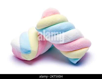 Two Colorful Spiral Marshmellows Cut Out on White. Stock Photo