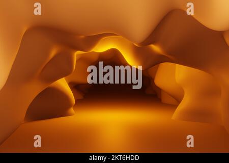 orange shining empty mine cave 3d scene render. Stock Photo