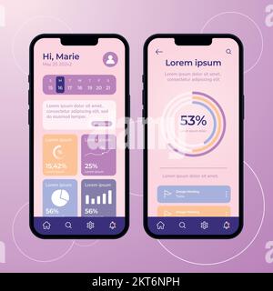 Pastry colored schedule mobile app ui mockup template Vector Stock ...