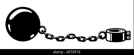 Shackles, gyve on chain with weight metal ball, prisoner fetter, encumbrance or debt concept , vector Stock Vector