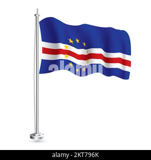 Cabo Verde Flag. Isolated Realistic Wave Flag of Cabo Verde Country on Flagpole. Vector Illustration. Stock Vector