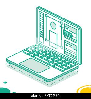 Laptop Display with Vector Program for Artists. Vector Illustration. Isometric Outline Object. Graphic Editor Software. Stock Vector