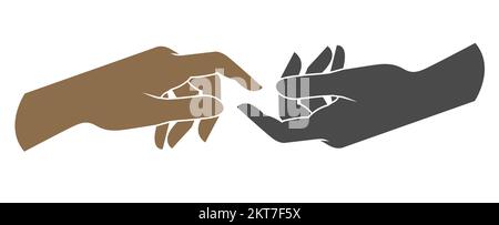 Two hands are trying to touch, mutual assistance and understanding, love, faith and support concept, vector Stock Vector
