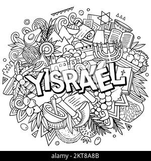 Yisrael Israel hand drawn cartoon doodles illustration. Funny travel design. Stock Vector