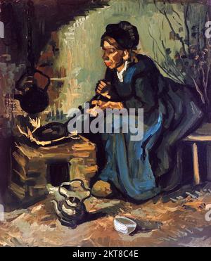 Peasant Woman Cooking by a Fireplace by Vincent van Gogh (1853-1890), 1889 Stock Photo