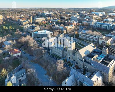 11-19-2022, Early morning aerial autumn image of the area surrounding the City of Ithaca, NY, USA