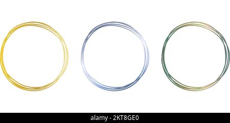 Set of gold round frames on a white background. Collection of hand drawn doodles. Golden circle. Vector illustration Stock Vector