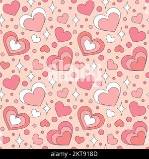 Seamless pattern with retro hearts and sparkles. Vector illustration. Stock Vector