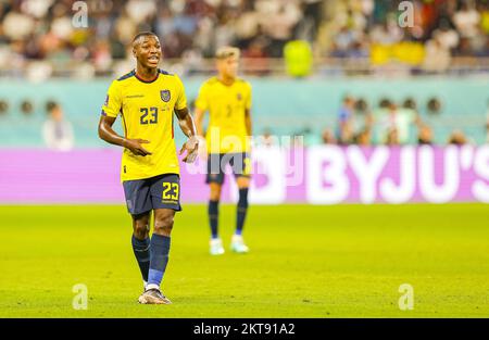 Moises Caicedo (23) of Ecuador during the FIFA World Cup 2022, Group A football match between Ecuador and Senegal on November 29, 2022 at Khalifa International Stadium in Al Rayyan, Qatar - Photo: Nigel Keene/DPPI/LiveMedia Stock Photo