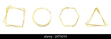 Set of gold frames on a white background. Geometric figures. Modern gold stripes. . Vector illustration Stock Vector
