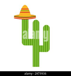 Viva Mexico. Cartoon vector illustration. Cactus with sombrero. Bright sign print logo label banner card badge Stock Vector