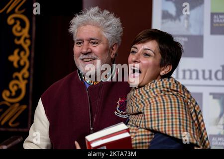 Isabel Rodriguez Garcia. Pedro Almodovar Caballero. Spokesperson for the Government of Spain and Minister and Film Director in a tribute to Almudena Stock Photo