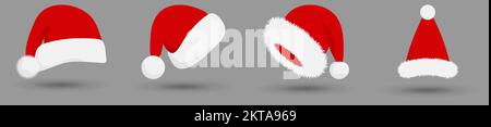 Set of Santa Hats. Cute cartoon style. Vector illustration isolated on white background Stock Vector