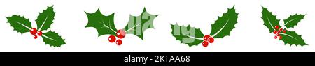 Christmas holly berry icon set. Vector illustration isolated on white background Stock Vector