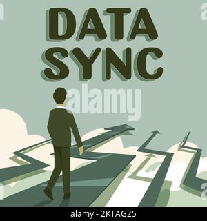 Handwriting text Data Sync, Business idea data that is continuously generated by different sources Stock Photo