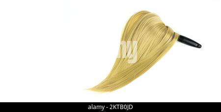 Shine long blond hair with round brush after Spa treatment. Curls 