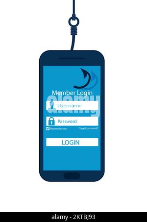 Internet Phishing, Account Hacking Attempt During Online Payment - Hacker Activity, Data Theft, Hacked, Stolen Login Credentials, Password, Credit Car Stock Vector