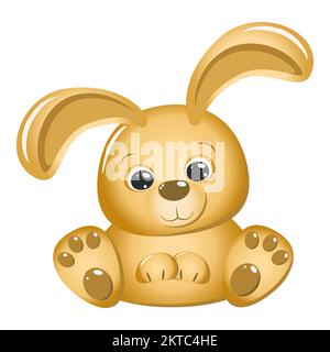 Cute gold rabbit isolated on white background. Greeting card Happy Easter or Happy New Year banner with bunny in delicate colors. Square format Stock Vector