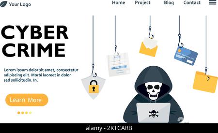 Hacker vector concept: Unknown man stealing data from the email while using laptop eps 10 Stock Vector