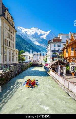 Chamonix Mont Blanc, famous ski resort in Alps mountains, France. Stock Photo