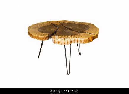 wooden table in loft style on white background. Interior element Stock Photo