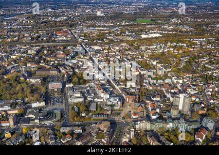 Aerial view, city view, Europaplatz, LWL-Museum für Archäologie - Westfälisches Landesmuseum, Kreuzkirche, City-Center, Bahnhofstraße, Herne-Mitte, He Stock Photo