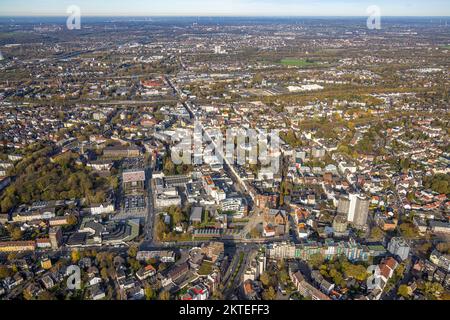 Aerial view, city view, Europaplatz, LWL-Museum für Archäologie - Westfälisches Landesmuseum, Kreuzkirche, City-Center, Bahnhofstraße, Herne-Mitte, He Stock Photo