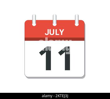 July 11th calendar icon vector. Concept of schedule, business and tasks Stock Vector