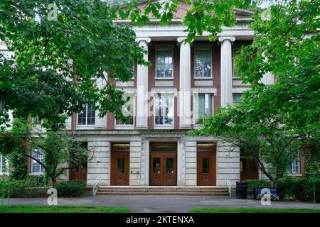 Rochester, NY - August 2022:  The classical style front of the Bausch and Lomb building on the campus of the University of Rochester Stock Photo