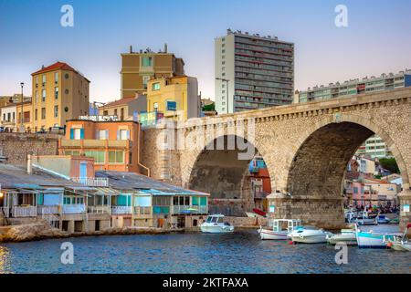 Small colorful old harbor of the Vallon des Auffes, Marseilles, France Stock Photo