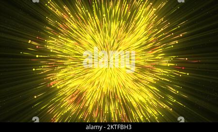 Collapsing energy flow. Motion. Bright lines of energy flow disappear at point. Disappearance of energy explosion in outer space. Stock Photo