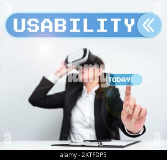 Hand writing sign Usability, Business overview A word assosiated with how one rates an objects usefulness Stock Photo