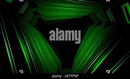 3D futuristic space and time tunnel of triangle shape. Design. Flying inside futuristic alien corridor Stock Photo