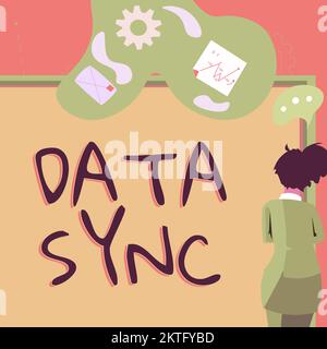 Conceptual caption Data Sync, Concept meaning data that is continuously generated by different sources Stock Photo