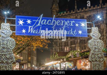 Aachen November 2022: The Aachen Christmas Market will take place from November 18th to December 23rd in 2022. Stock Photo