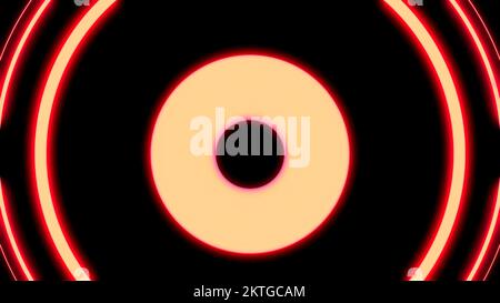 Moving neon circles on a black background. design. Red widening rings like spreading signal Stock Photo