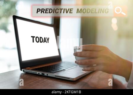 Text caption presenting Predictive Modeling, Business showcase maintenance strategy driven by predictive analytics Stock Photo
