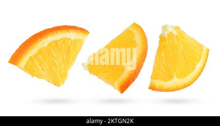 Orange fruit slices set isolated on white background with clipping path. Stock Photo