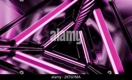 Pink and green background. Desine.A triangular-shaped tunnel that moves in the opposite direction and is made in computer graphics. High quality 4k fo Stock Photo