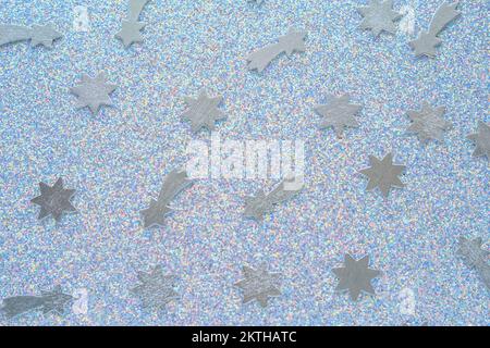 Gray glitter party background wihh white stars. shine Christmas banner Stock Photo