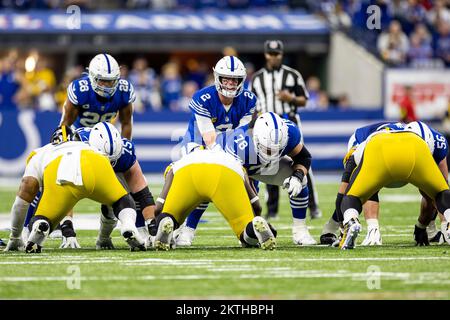 November 28, 2022: Indianapolis Colts quarterback Matt Ryan (2) directs the offense during NFL game iagainst the Pittsburgh Steelers n Indianapolis, Indiana. John Mersits/CSM. Stock Photo